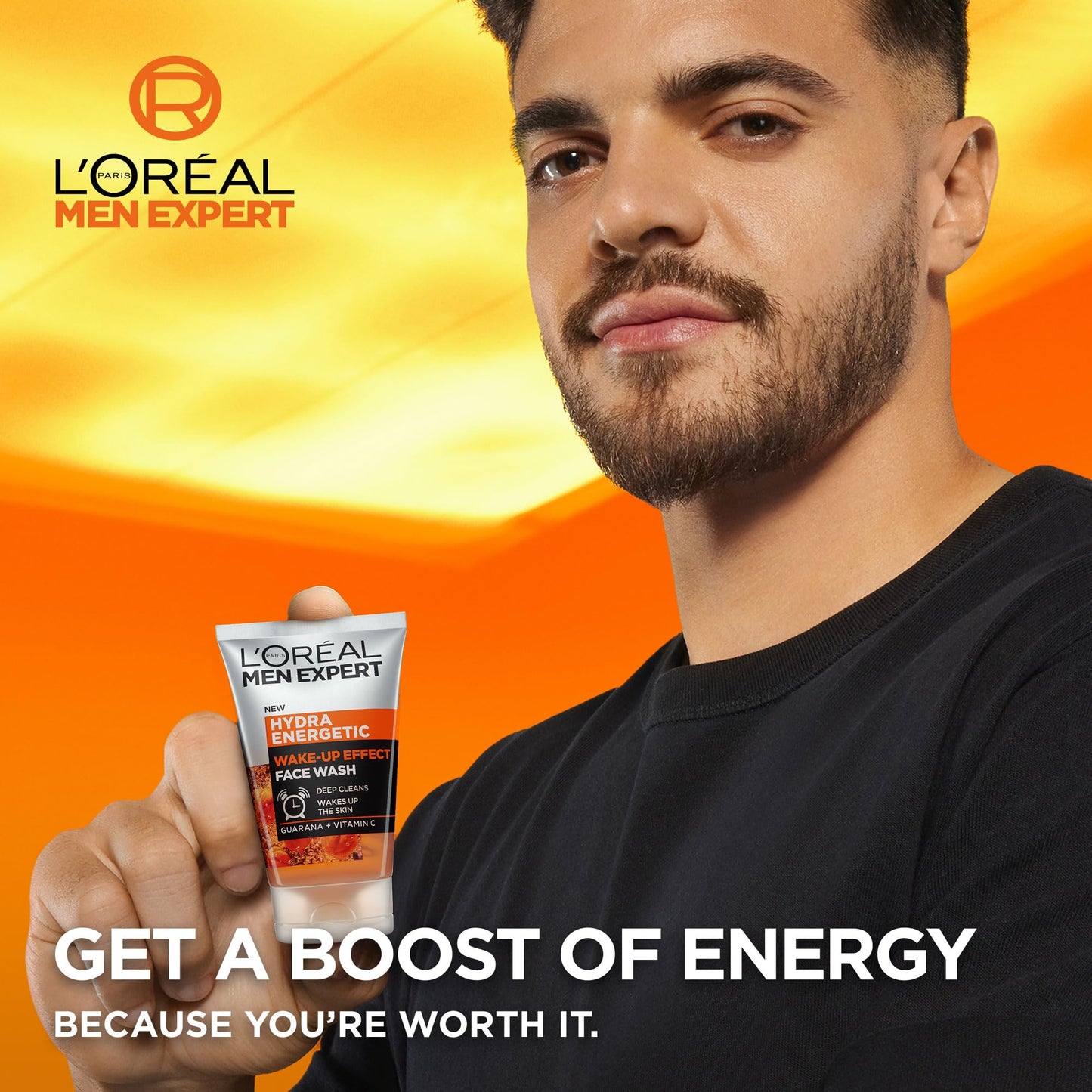 L’Oréal Paris Men Expert Wake-up Effect Face Wash 100ml, Hydra Energetic Face Wash With Vitamin C*, for Dull and Tired-Looking Skin, Cleanses Pores and Energises Skin