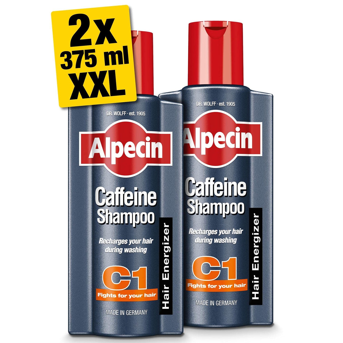 Alpecin Caffeine Shampoo C1 2x 375ml | Shampoo for Stronger and Thicker Hair | Natural Hair Growth Shampoo for Men | Made in Germany