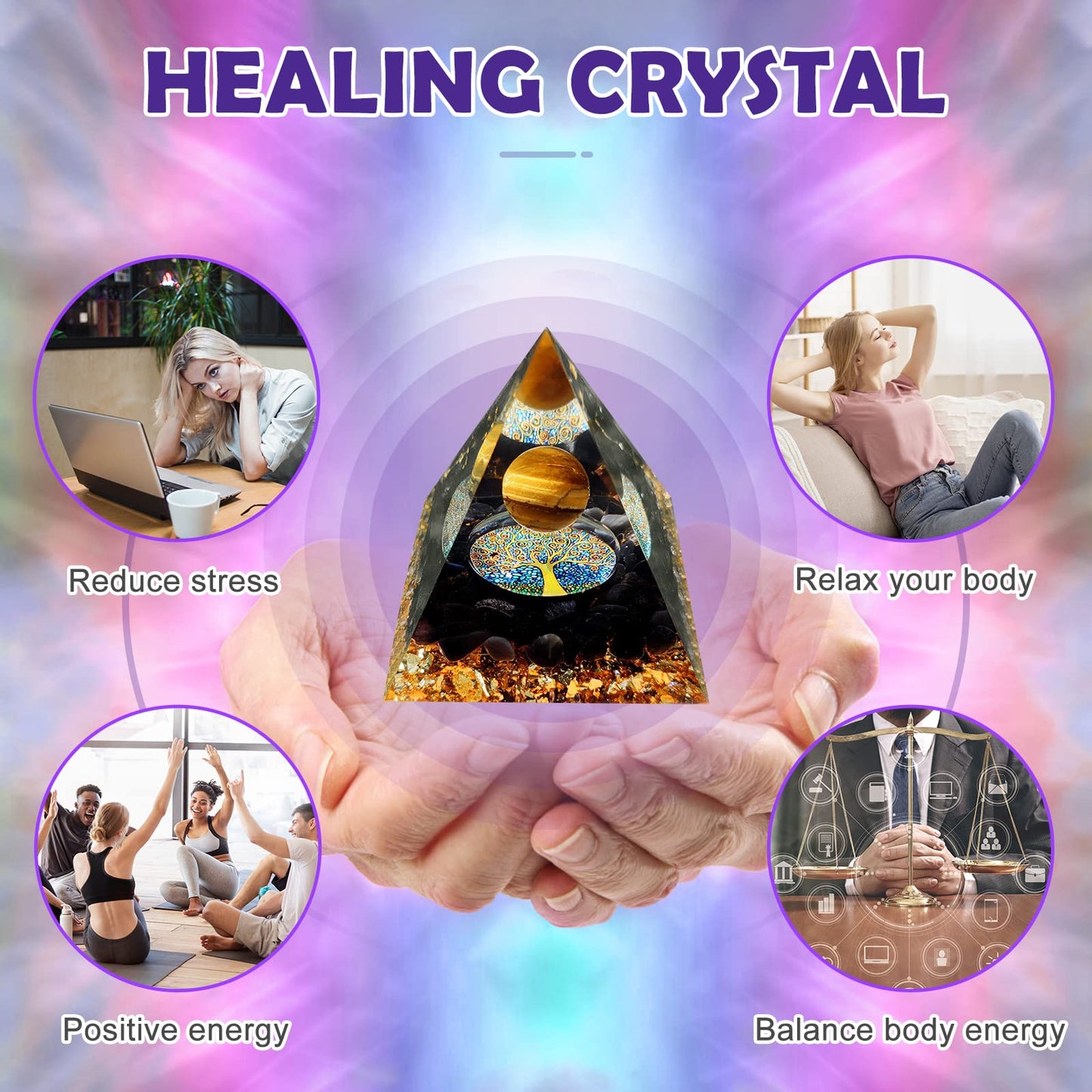 Obidodi Crystal Pyramid, Moonstone Ogan Chakra Energy Tower, Positive Generator, Nature Reiki Crushed Stone Jewelry for Healing Meditation Balance (Tiger Eye Stone)