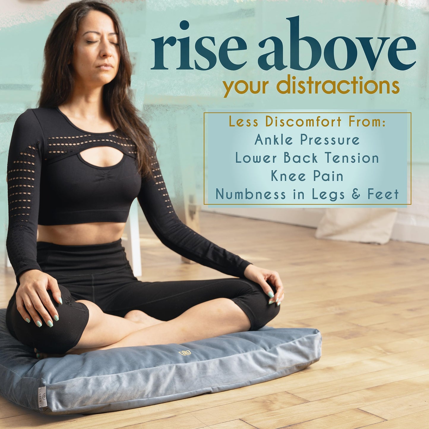 Florensi Meditation Mat Zabuton - Floor Pillow Seating for Adults - Floor Seat Cushion, Velvet Cover 100% Cotton Insert - Yoga Cushion for Women & Men, Meditation Cushion Sitting & Kneeling (81x81 cm)