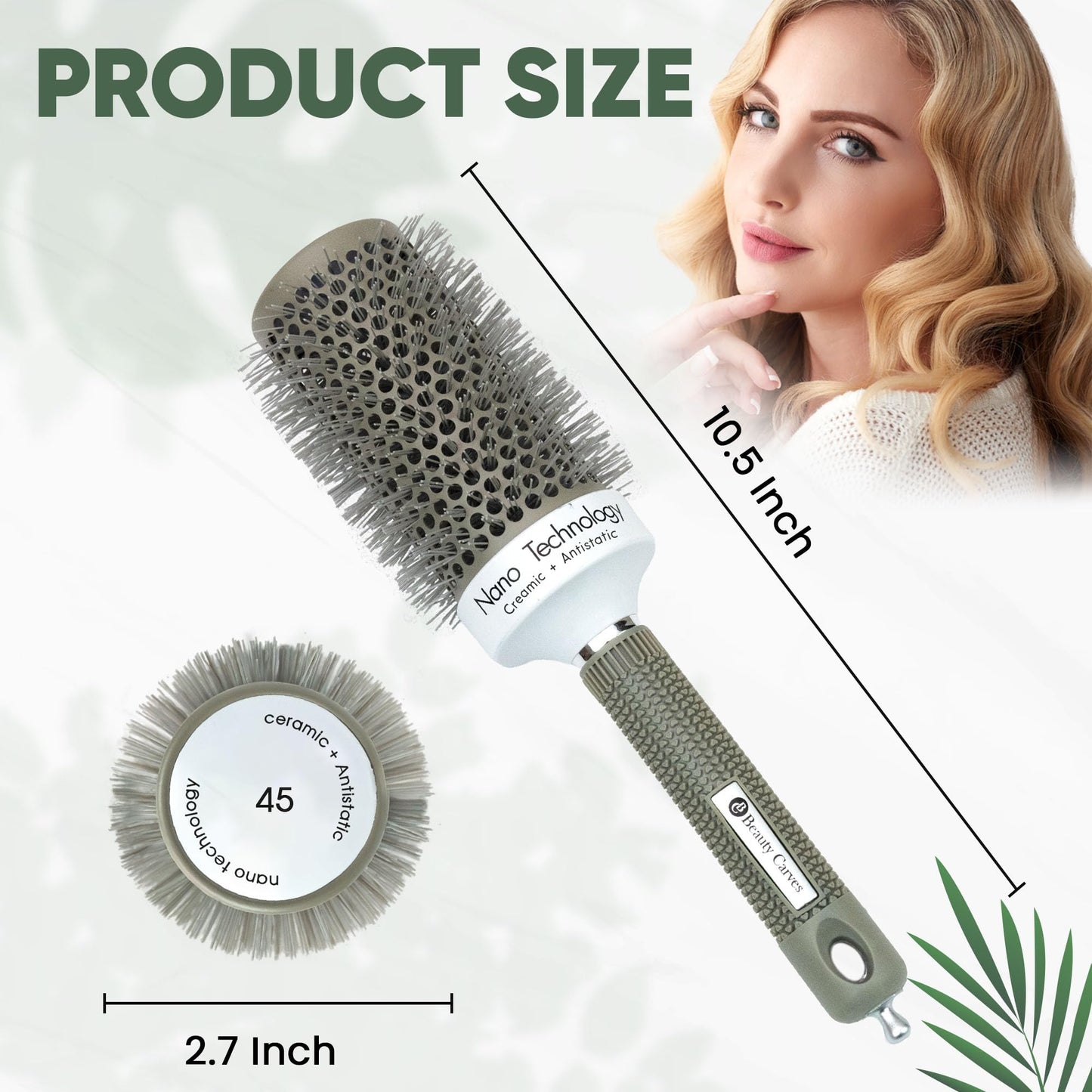 Beauty Carves Round Hair Brush, 45mm Barrel with 2 Clips - Blow Dry Hair Brush with Flexible Nylon 66 Bristles - Nano Ionic Heat Resistant Tech for Professional Curling, Styling & Shining Texture