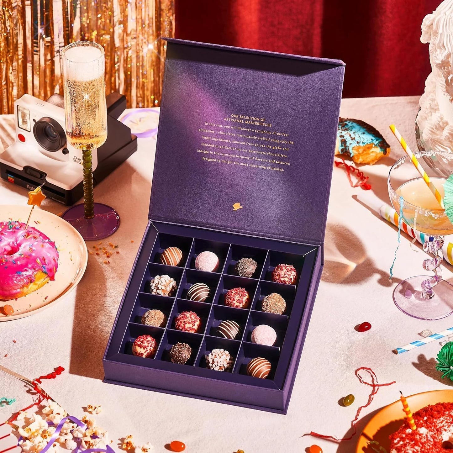 The Gourmet Selection, 16 Handmade Chocolate Truffles, Luxury Artisanal Gift Box by The Mayfair Chocolatier, Raspberry, Champagne, Prosecco, Milk Chocolate Gift for Birthday,Thank You,Anniversary 470g