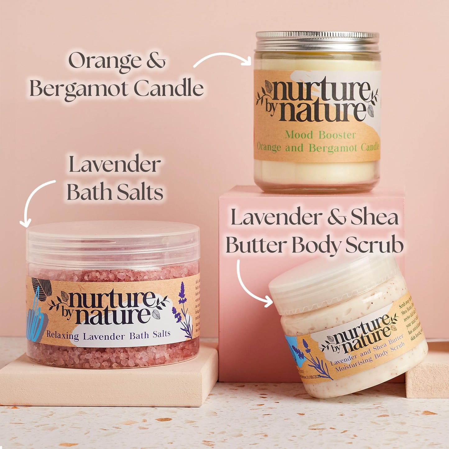 Nurture by Nature RELAX & CALM Pamper Gifts for Women - Mothers Day Hamper - Relaxation Gifts for Women with Lavender Mist, Bath Salts, Candle & More - Bath Sets, Mothers Day Gifts, Spa Sets