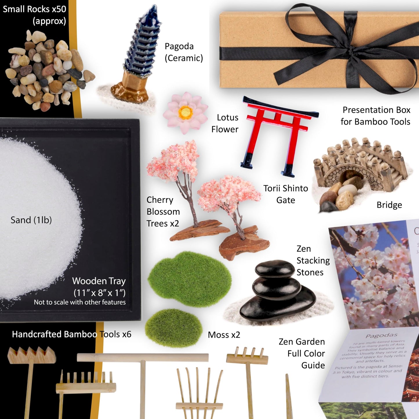Island Falls Home Zen Garden Kit 11x8 Beautiful Premium Japanese Mini Sand Garden Meditation Gift Set for Home & Office Desk Accessories. Zen Sand, 6 Tools, 15 Features. Mindfulness Gifts Decor Women