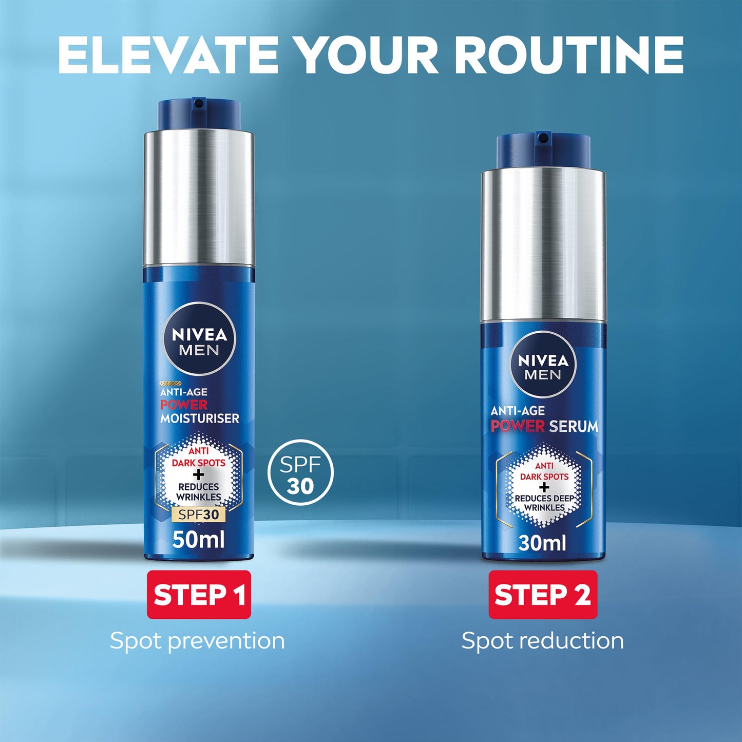 NIVEA MEN Anti-Age 2in1 Power Serum (30ml), Hydrating Serum with Thiamidol and Hyaluronic Acid, Reduces Deep Wrinkles and Dark Spots for Younger-Looking Skin