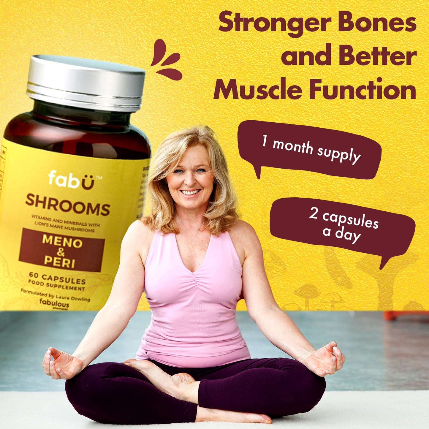 fabÜ Shrooms MENO & PERI - Lion's Mane Mushroom & Magnesium Supplements for Women During Menopause - Natural Perimenopause Support - Hormone Balance & Energy Support (60 Capsules)