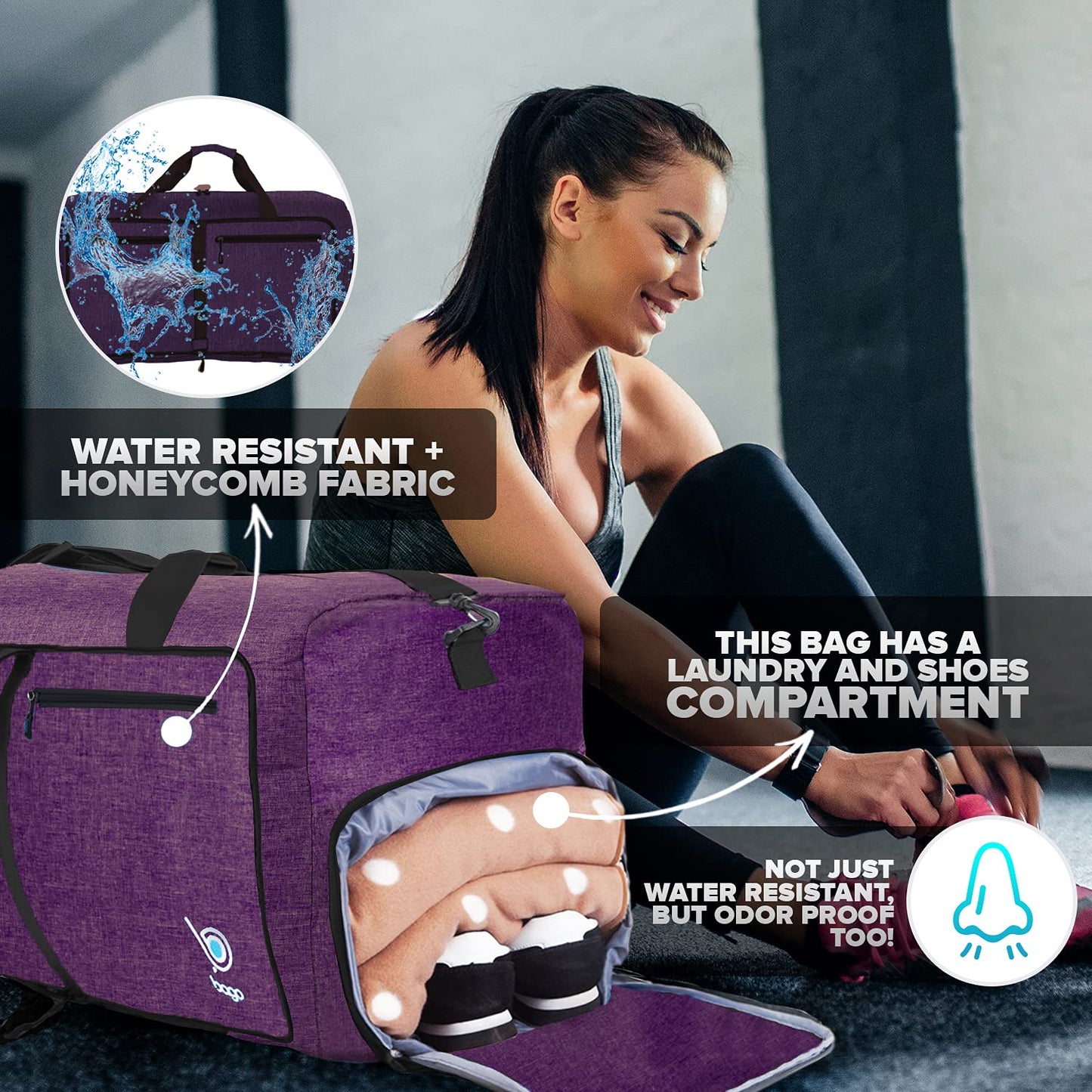 bago Holdall Bags for Men & Women - 40L Spacious Holdall Bag with Shoe Compartment - Save Time & Travel The World in Style & Convenience - Durable, Lightweight & Foldable Duffle Bag (SnowDepPurple)