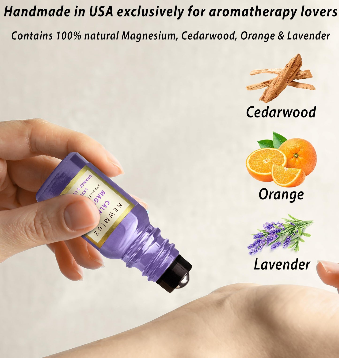 Calm Magnesium Roller Lavender Orange Cedarwood Essential Oil Roll On Blend Calming Aromatherapy Stick Self Care Products Relaxation Stress Relief Gifts for Women Destress Perfect Stocking Stuffers