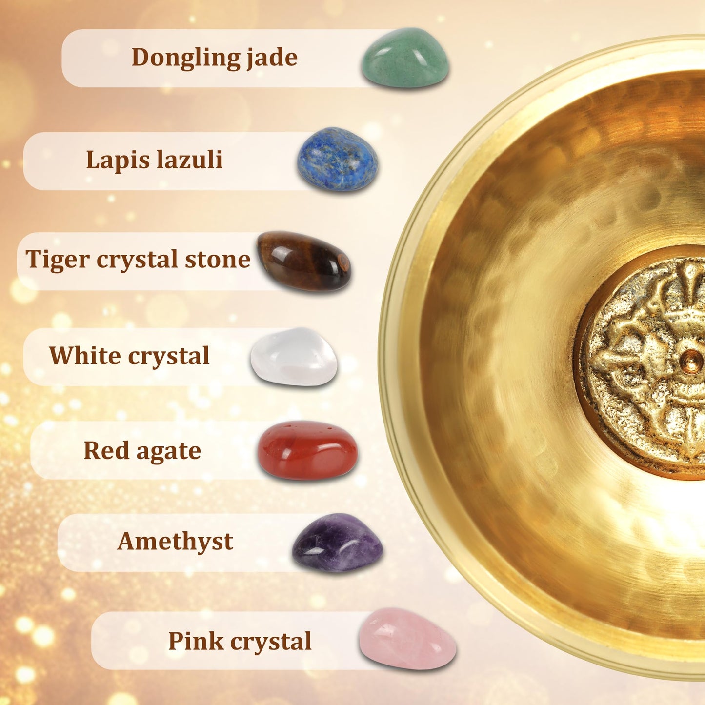DiDiBirDi 3.14In Tibetan Singing Bowl Set 7 Chakra Crystal Stones Handmade in Nepal for Meditation,Mindfulness and Relaxations