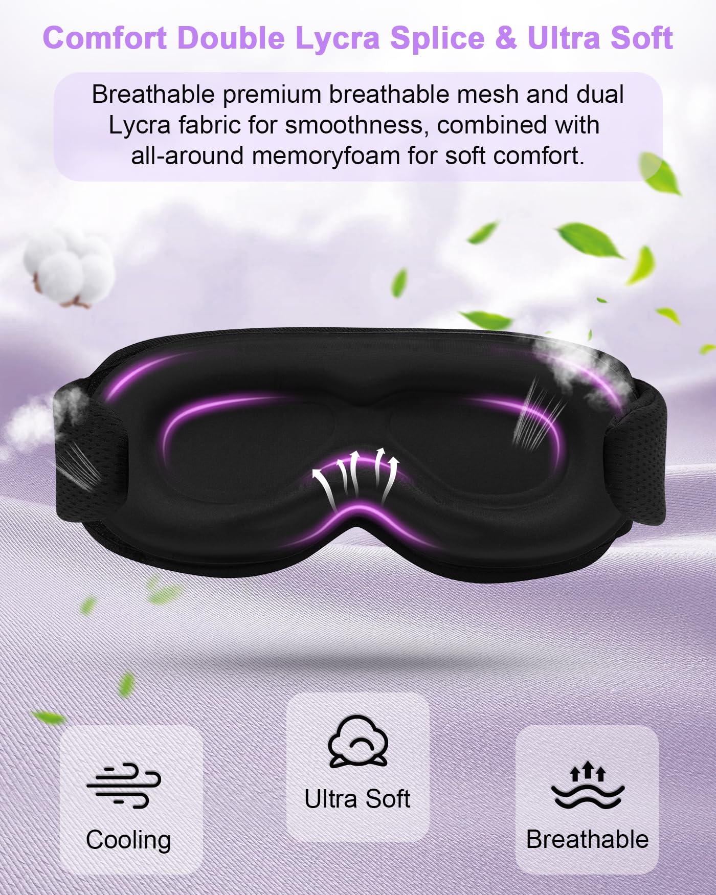 Bluetooth Sleep Mask with Removable 3D Contoured, Music Eye Mask for Sleep, Sleeping Headphones with Ultra-Thin Stereo Speakers for Side Sleepers, Perfect Tech Gifts