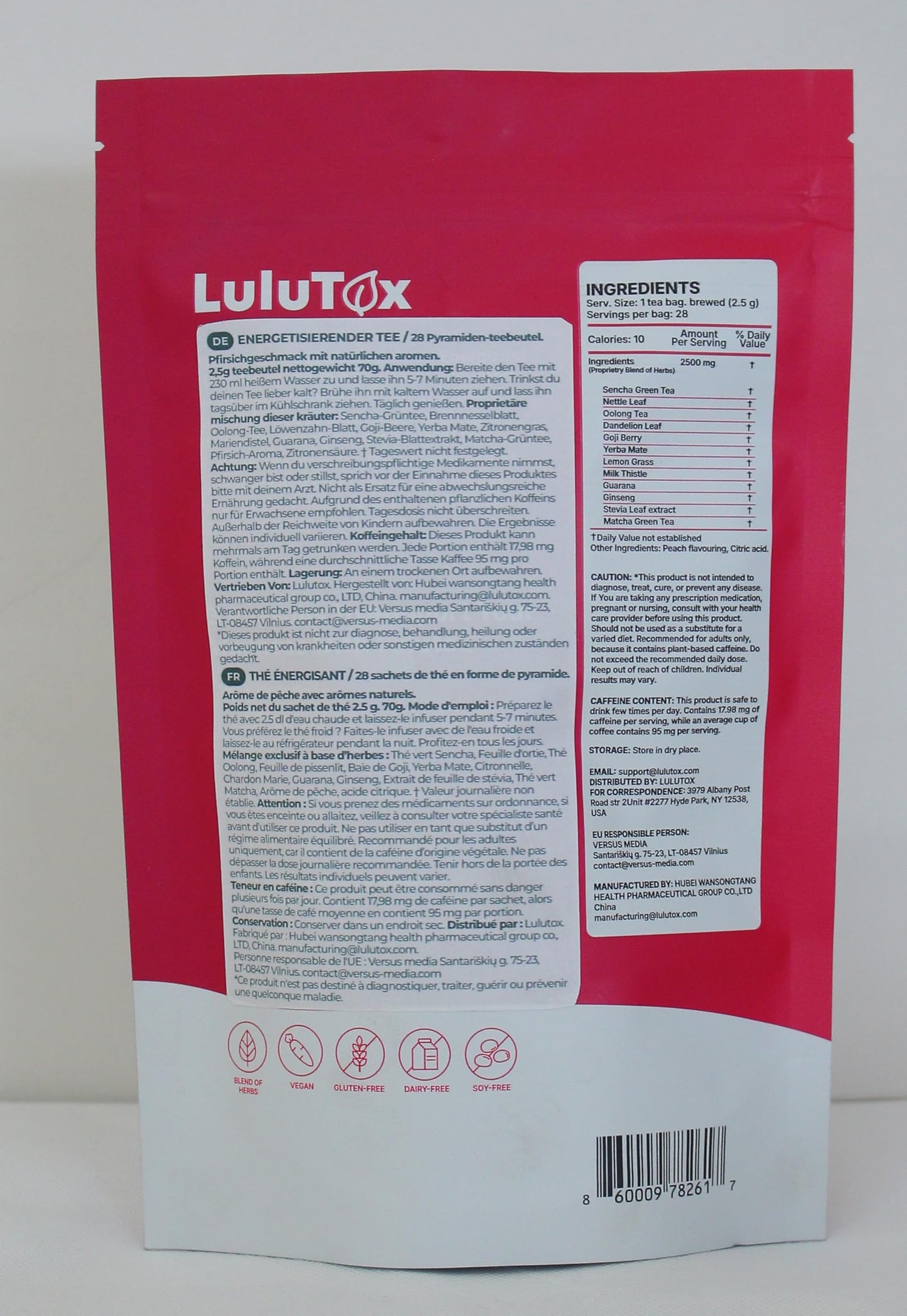 LULUTOX Original Detox Tea - Herbal Blend with Dandelion, Ginseng, and Ginger - Supports A Healthy Weight, Digestive Health - Vegan, All Natural, Laxative-Free - Peach Flavor (28 Servings)