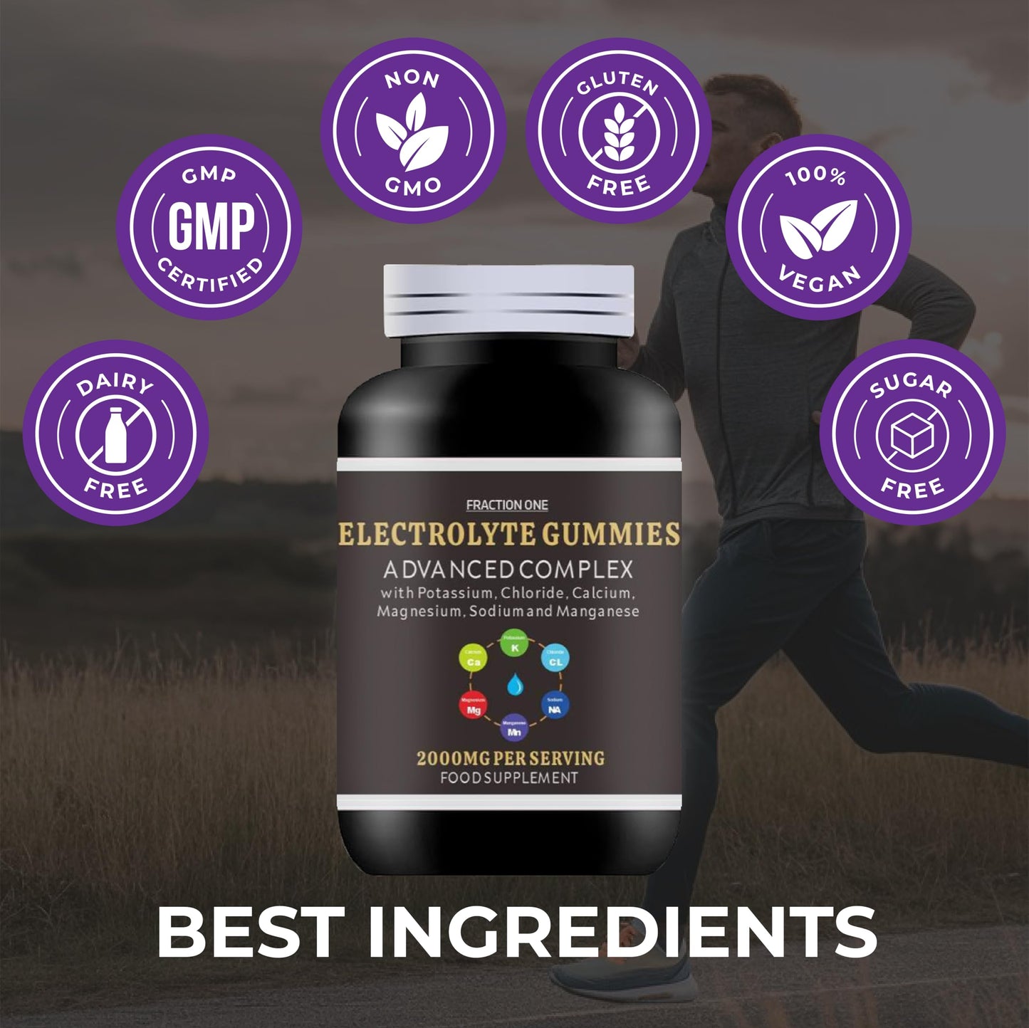 Fraction One Electrolyte Gummies – 2000 mg per Serving, Enhanced with Potassium, Chloride, Calcium, Magnesium, Sodium and Manganese – Supports Energy and Hydration – 120 Gummies – 60 Days Supply