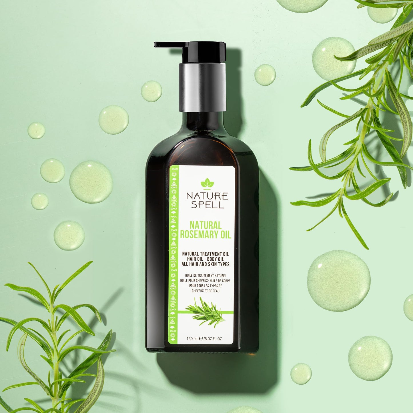 Nature Spell Rosemary Oil For Hair With Easy-Pump Oil Dispenser 150ml, Treats Dry, Damaged Hair & Targets Hair Growth, Made In The UK