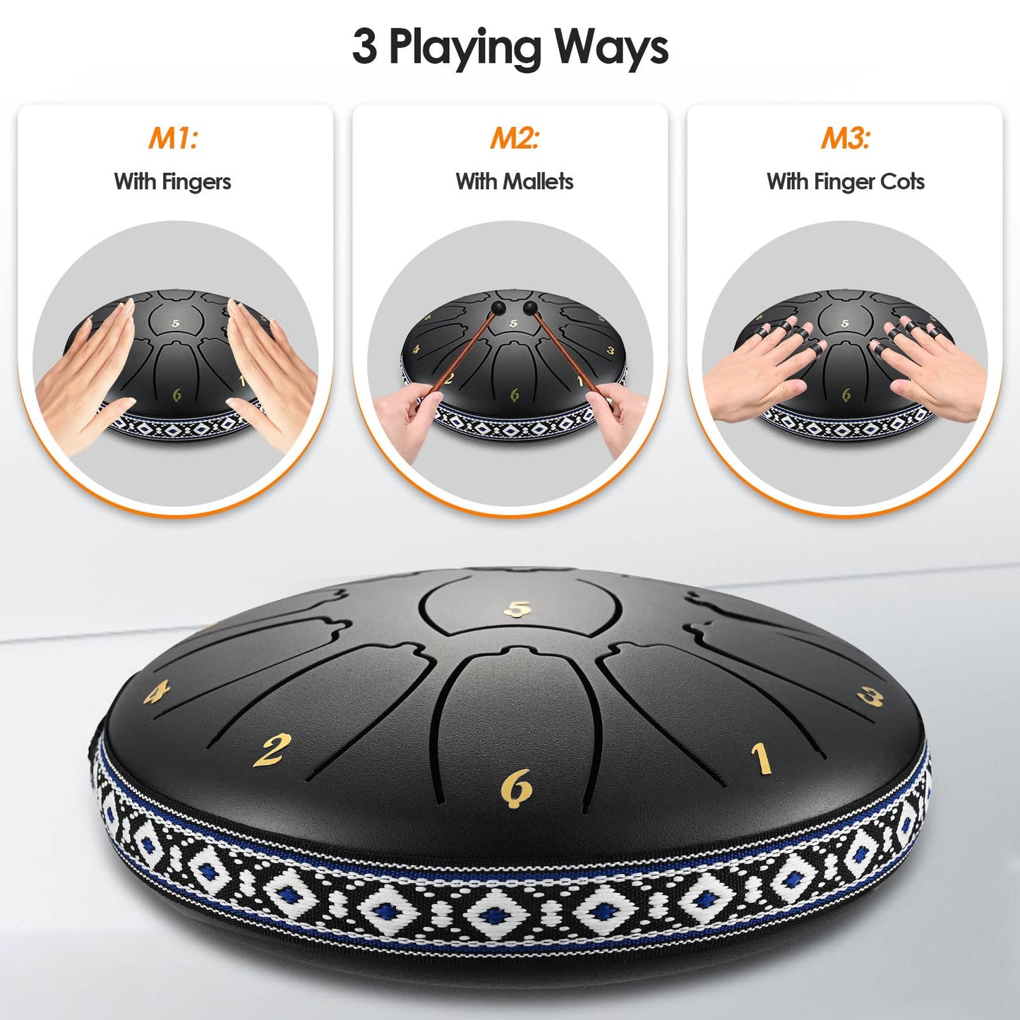 Do-Electr Steel Tongue Drum 6 Inch 11 Tone Tongue Drum Disc Drum, Steel Pan Tones Drum Hand Pan Drum with Pocket, Fingerpick, and mallets for Meditation Yoga Sound Healing