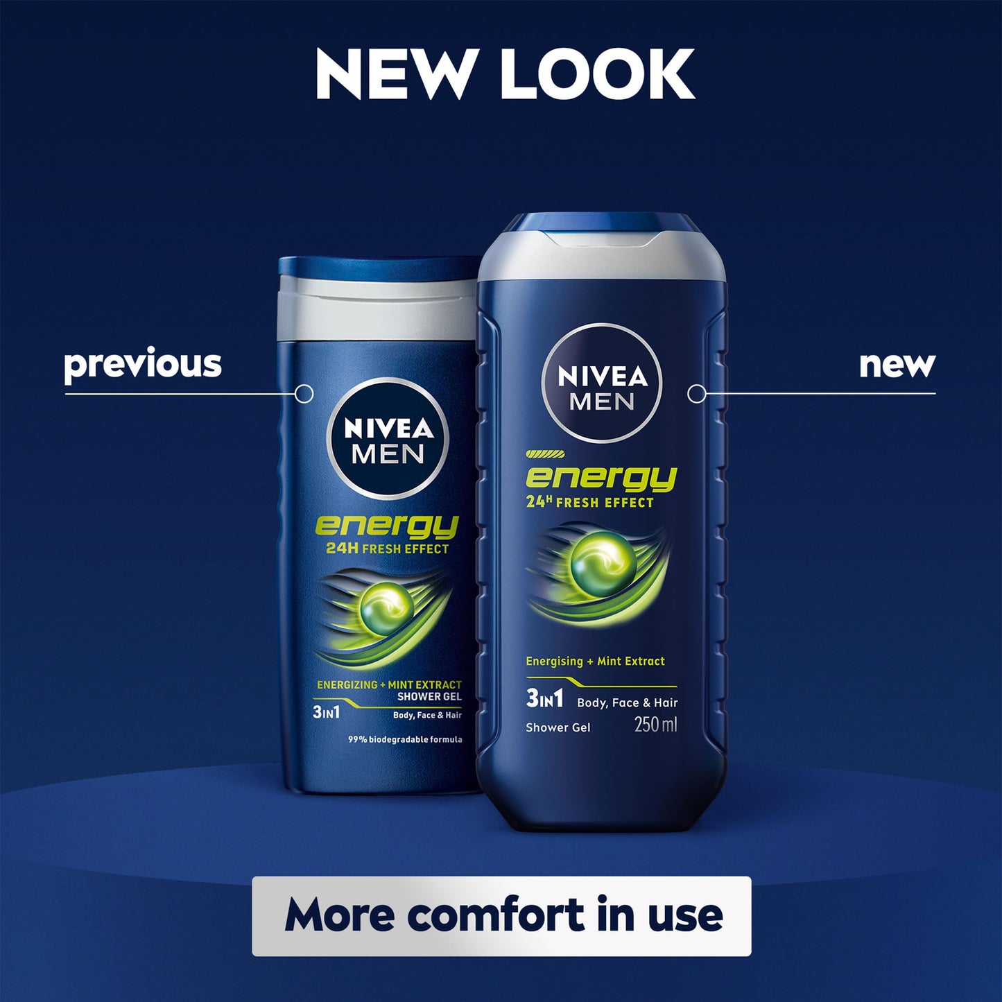 NIVEA MEN Energy Shower Gel Pack of 6 (6 x 250 ml), Moisturising 3-in-1 Body Wash for Men with Mint Extract, Energising NIVEA MEN Shower Gel