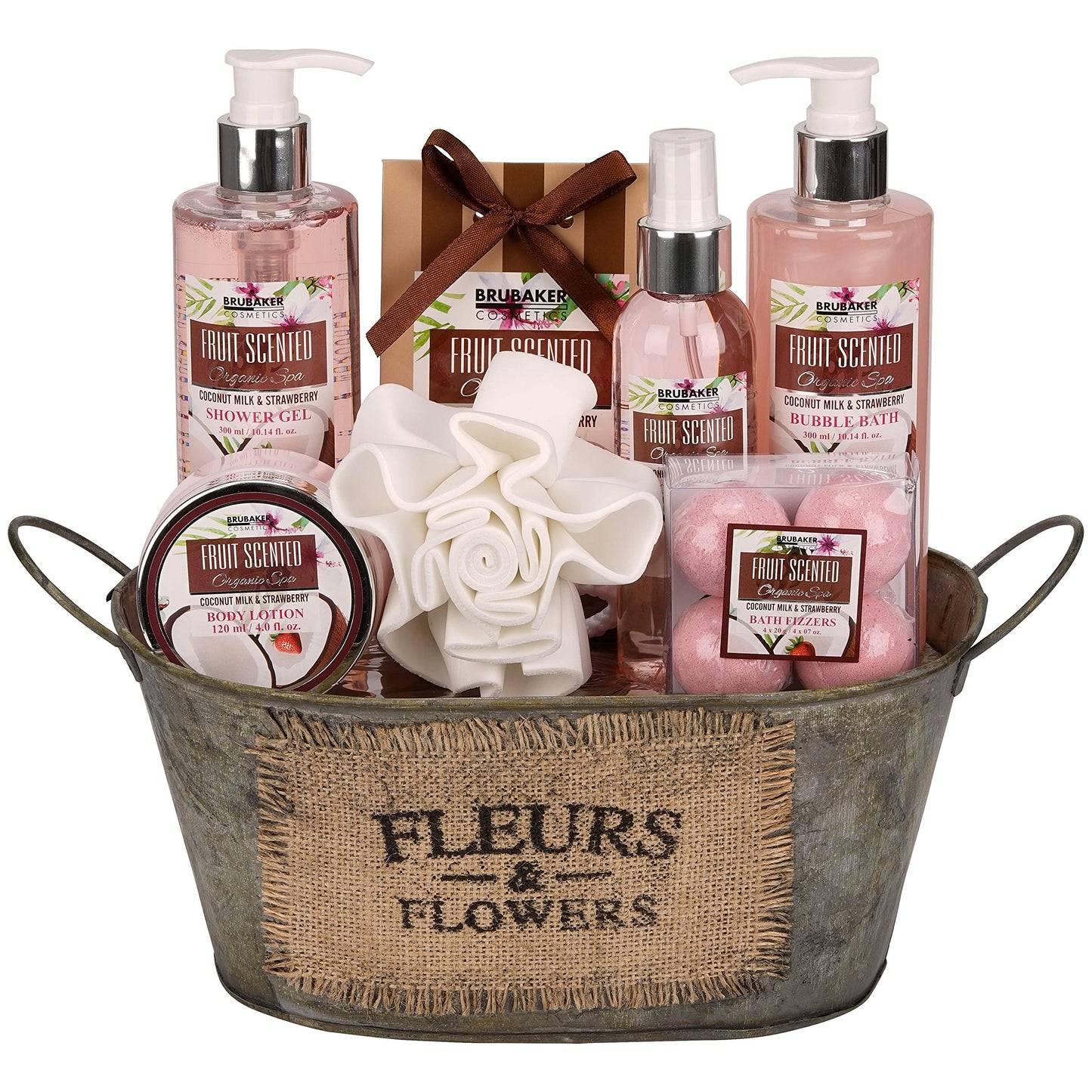 BRUBAKER Cosmetics 'Coconut Milk & Strawberry' 10-Pieces Bath Gift Set in Vintage Tub