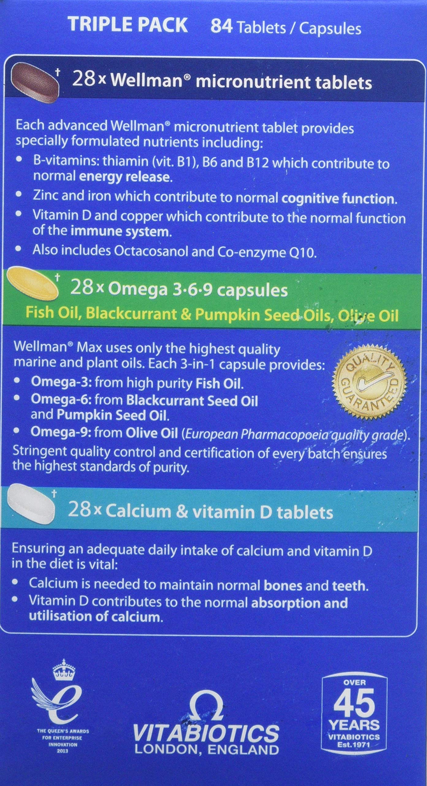 Wellman Max - Maximum Strength Multivitamin Formula Mix with Support for energy, immune system, testosterone level, bone health, brain health,heart health and vision health, 84 Tablets by Vitabiotics