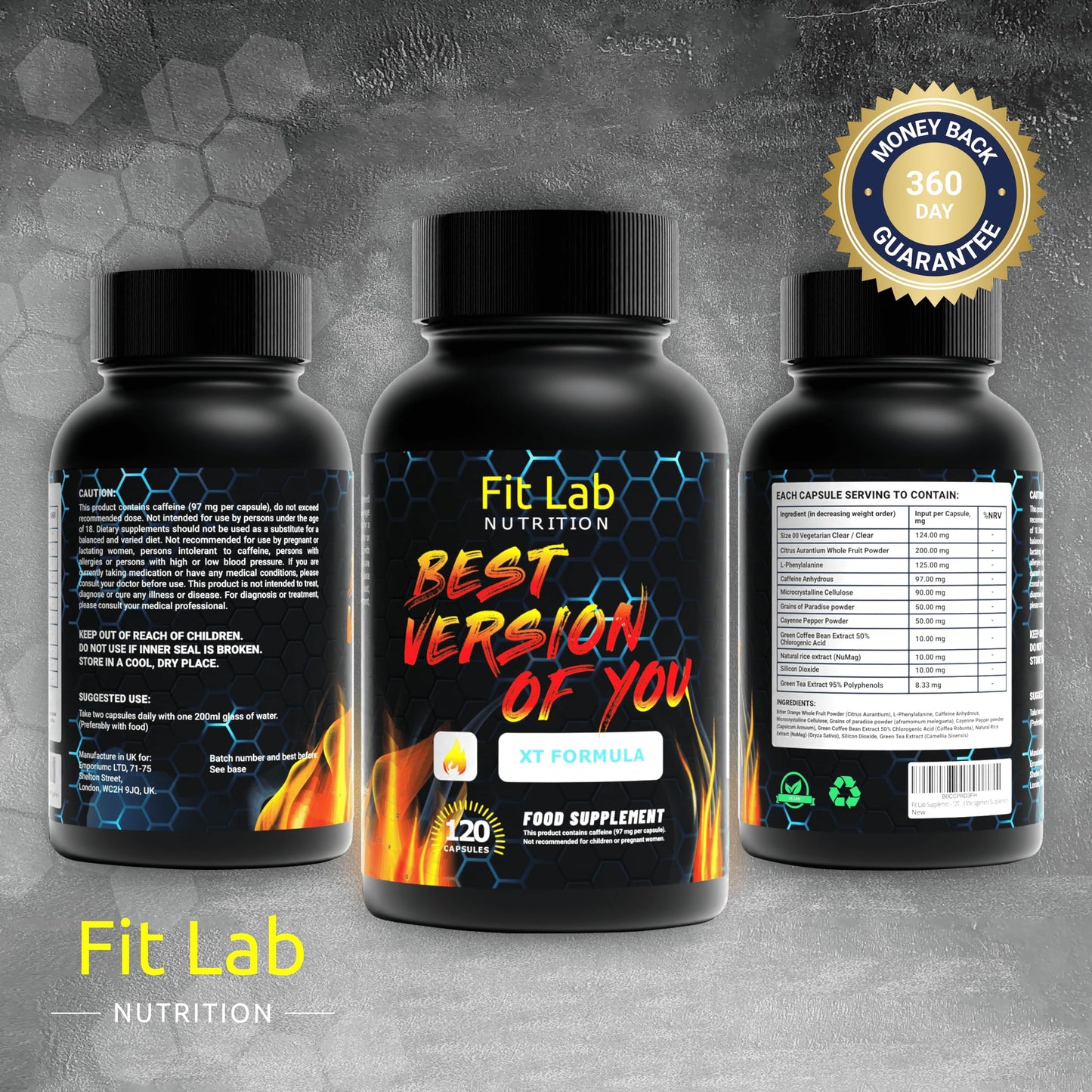 Fit Lab - Best Version of You, Food Supplement - Gym Essentials -120 Capsules - Vegan, Halal and Vegetarian Supplements for Women and Men - 60 Days Supply
