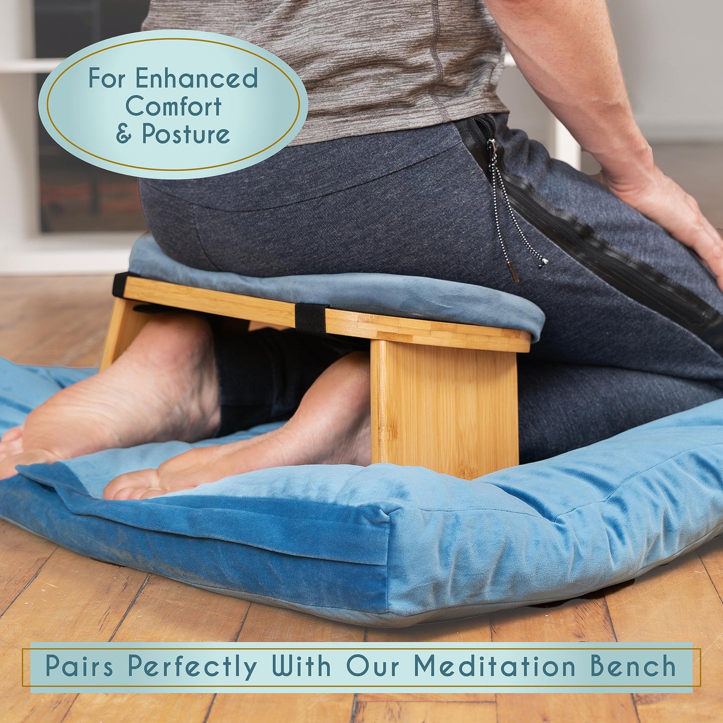 Florensi Meditation Mat Zabuton - Floor Pillow Seating for Adults - Floor Seat Cushion, Velvet Cover 100% Cotton Insert - Yoga Cushion for Women & Men, Meditation Cushion Sitting & Kneeling (81x81 cm)