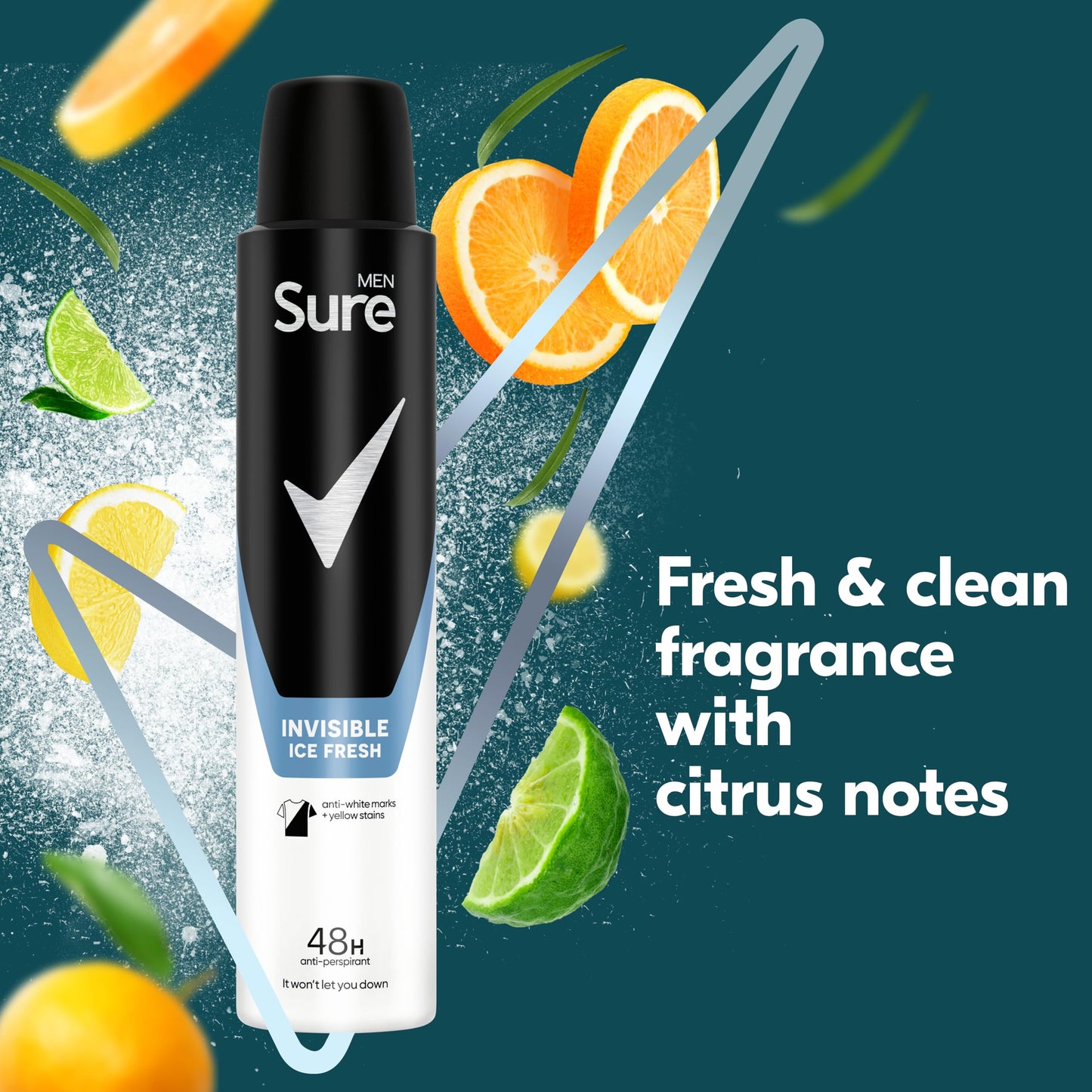 Sure Men Invisible Ice Fresh Anti-Perspirant Aerosol deodorant for men that protects against white marks and yellow stains for 48-hour sweat and odour protection 6x 200ml