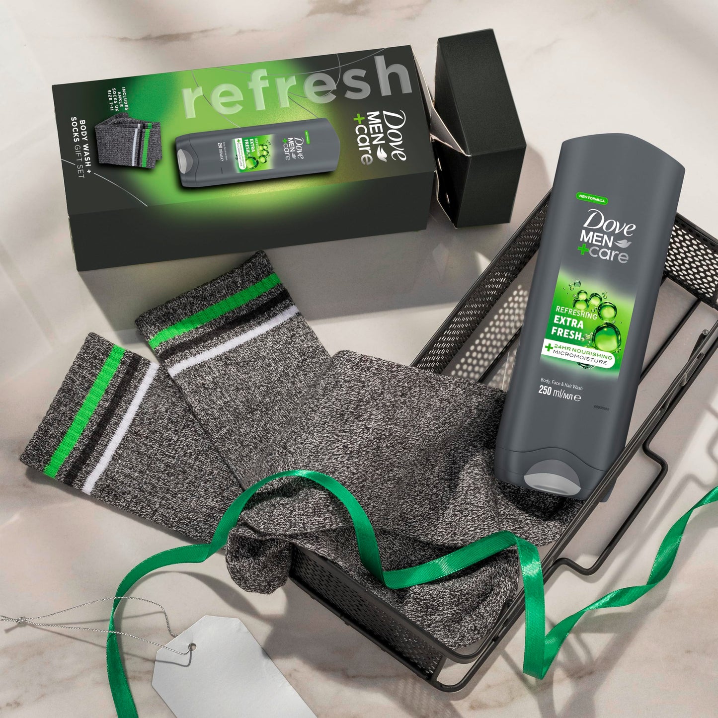 Dove Men+Care Body Wash & Socks Gift Set 3-in-1 hair, face & body wash and socks in a stylish box perfect gifts for men 1 piece