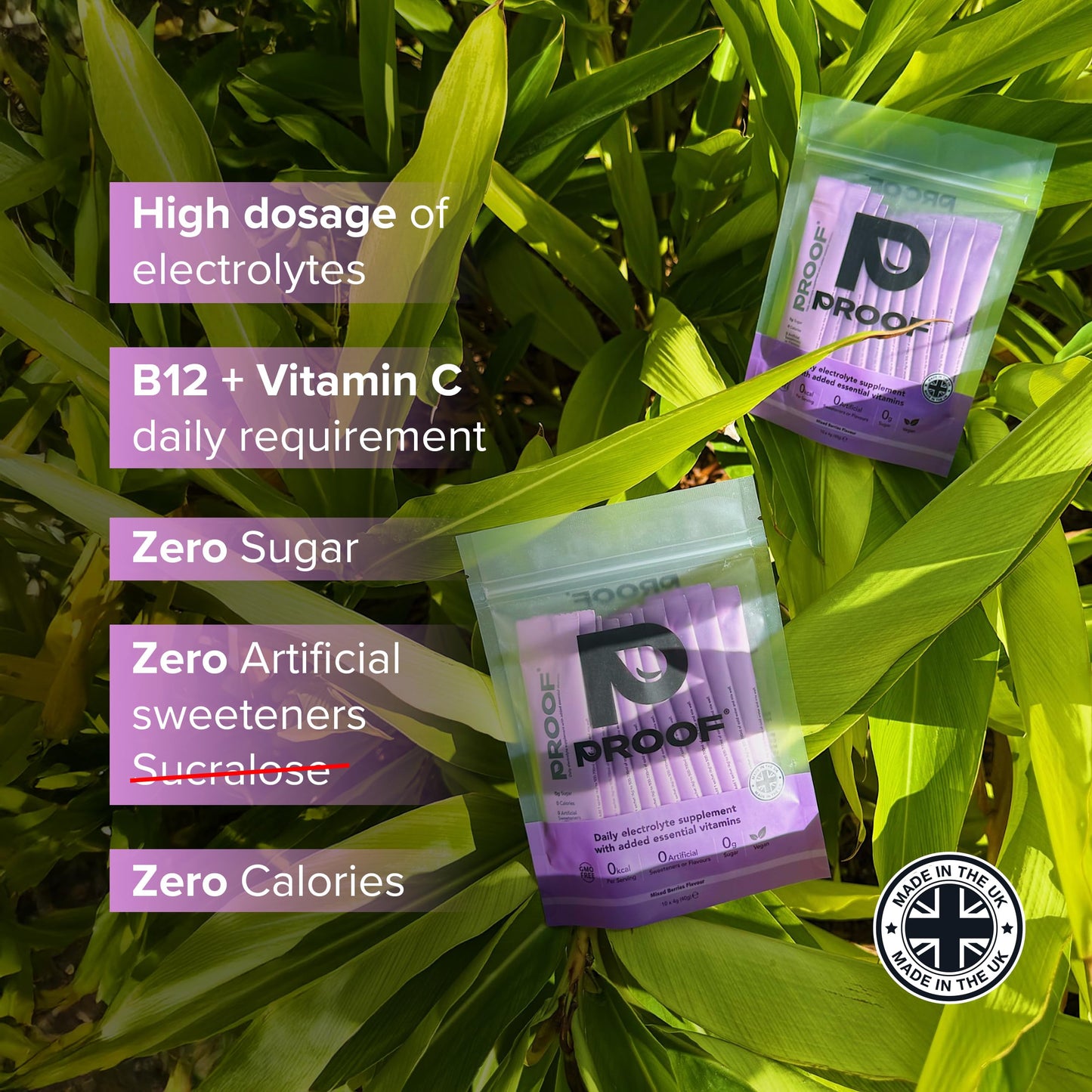 Proof Hydration Daily Electrolyte Supplement with Essential Vitamins | 0g Sugar, 0 Calories, No Artificial Sweeteners, Vegan | Hydration Powder Sachets | Made in The UK (10 Servings, Mixed Berry)