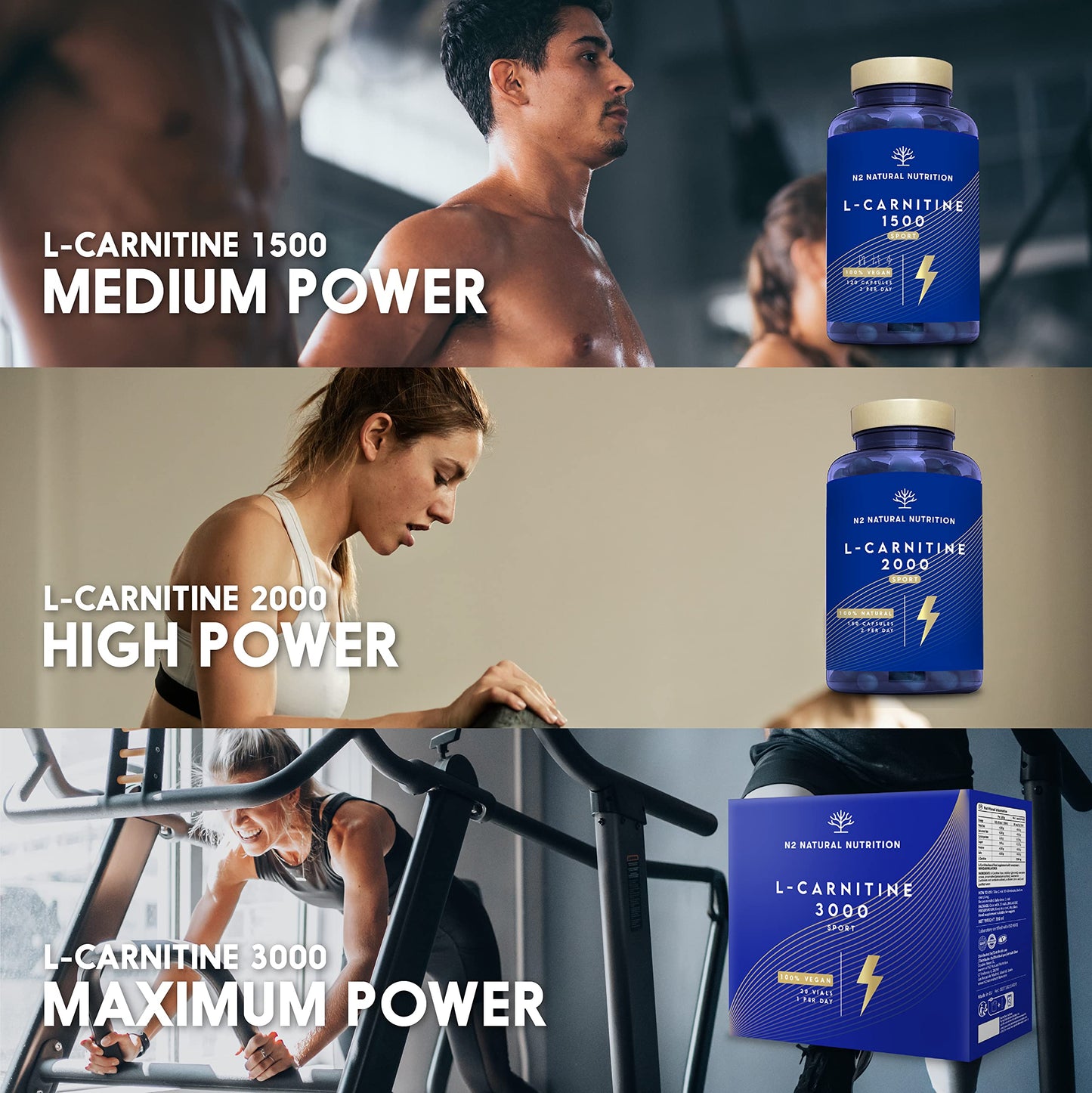 Natural L CARNITINE 2000mg 150 Capsules 75 Days (only 2 Capsules per Day) High Concentration Improves Sports Performance. Weight Loss, Energy Resistance. CE Manufactured. N2 Natural Nutrition