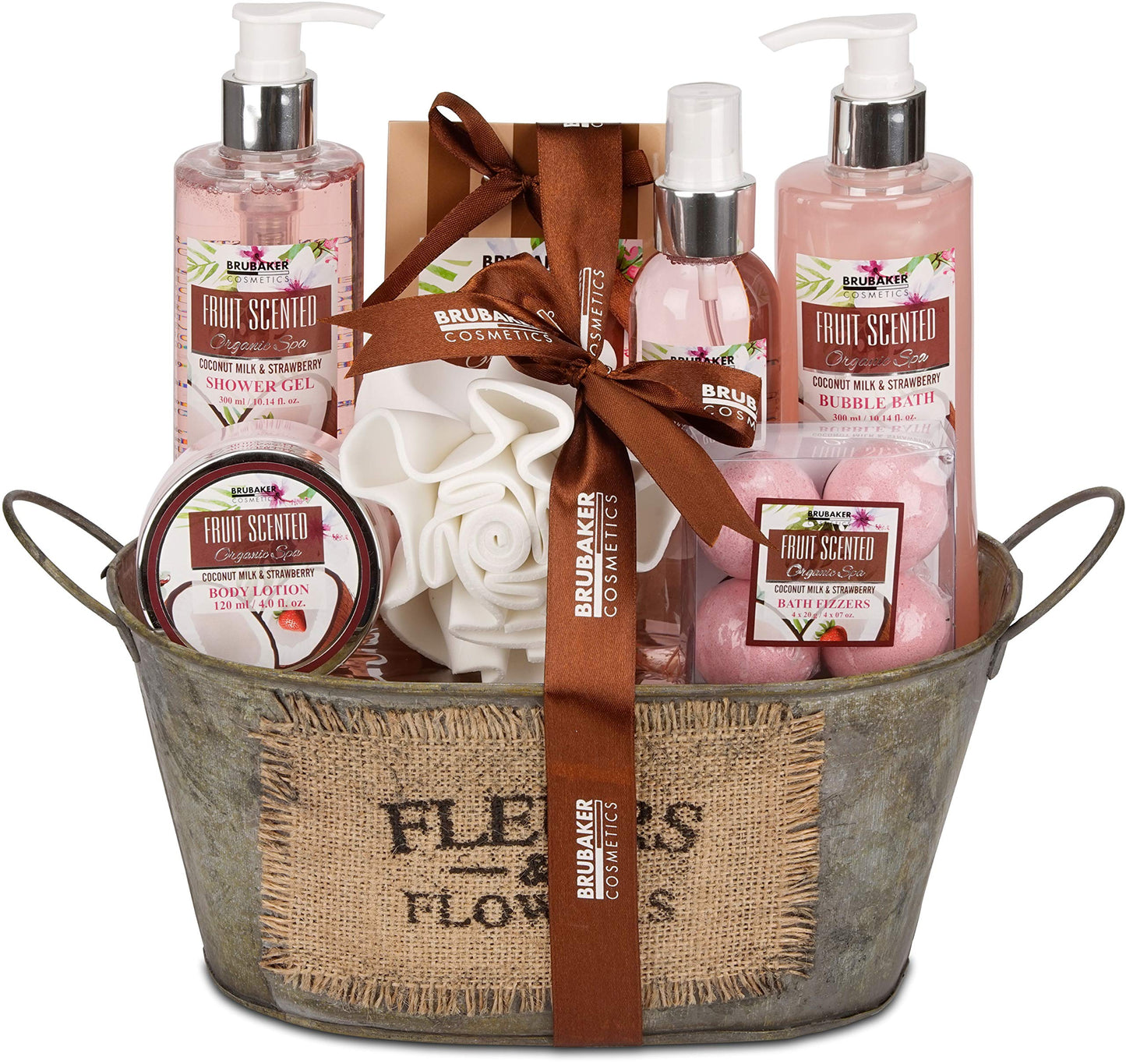 BRUBAKER Cosmetics 'Coconut Milk & Strawberry' 10-Pieces Bath Gift Set in Vintage Tub