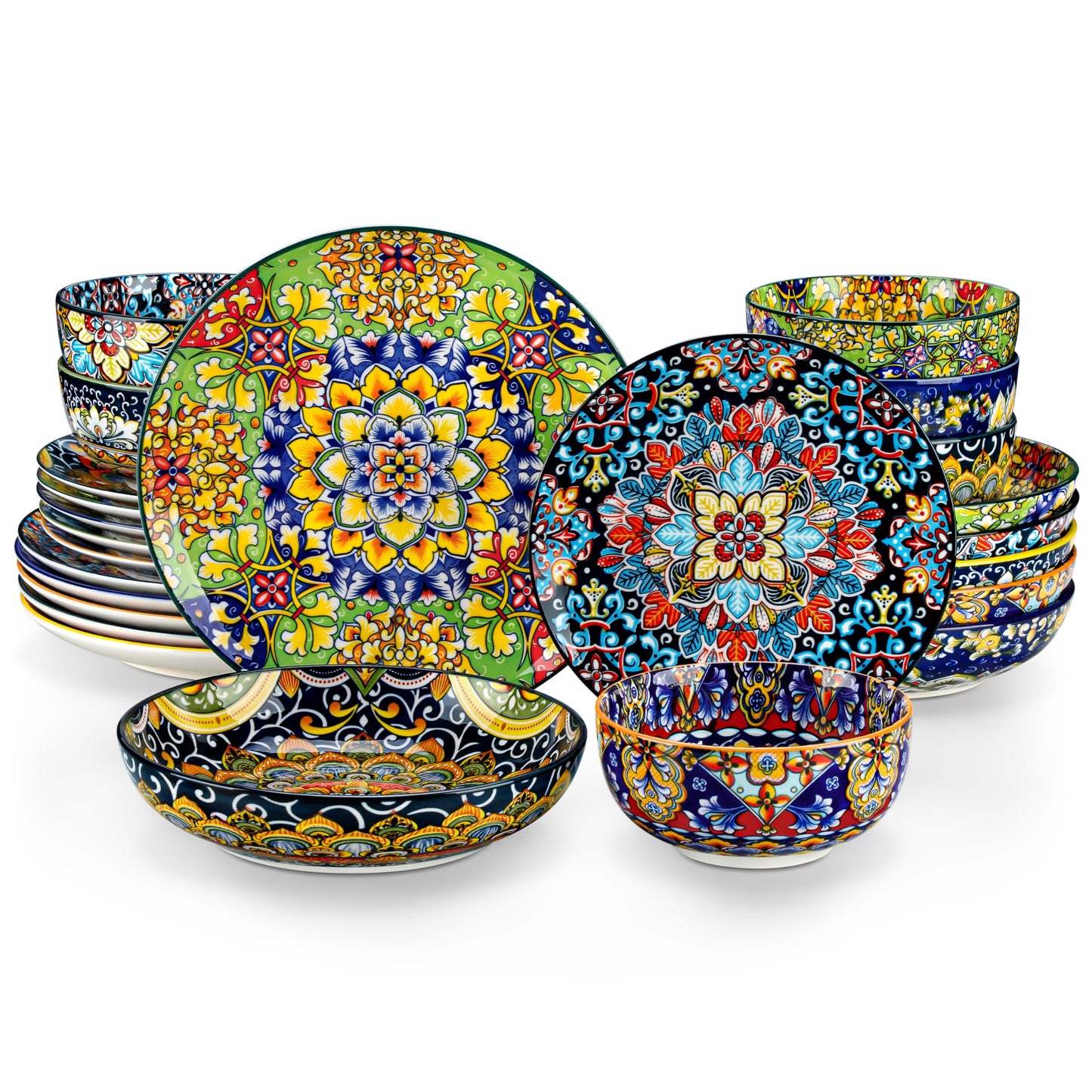 vancasso SIMI Dinner Set- 24 Pieces for 6 People, Porcelain Plates and Bowls Set, Bohemian Style Dinnerware Sets, Scratch Resistant Dinner Service Set, Dishwasher and Microwave Safe