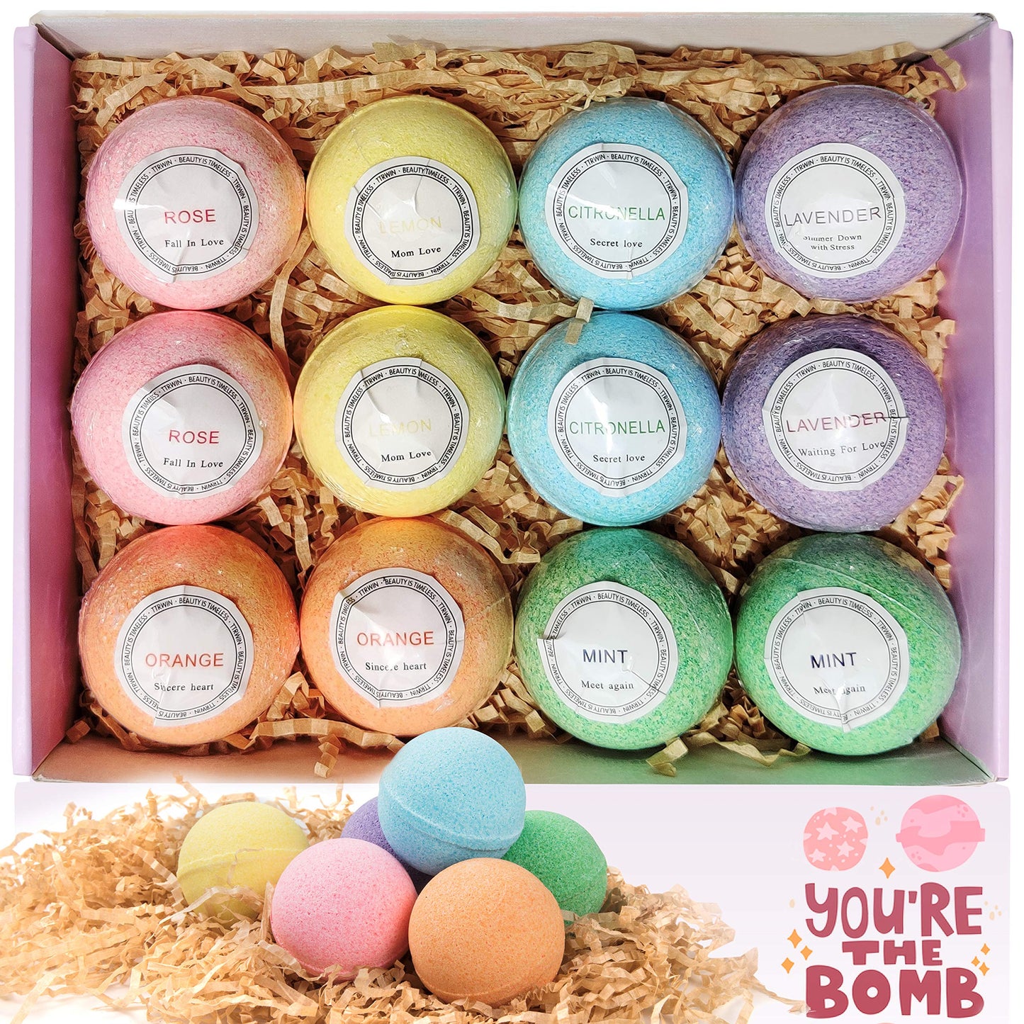 Bath Bombs Gift Set, TTRwin Natural Vegan Spa 12 Fizzy Bubble Bath Bomb Kit with Different Organic Essential Oils,Birthday Gift idea for Her, Women, Men, Kids and Teen Girls