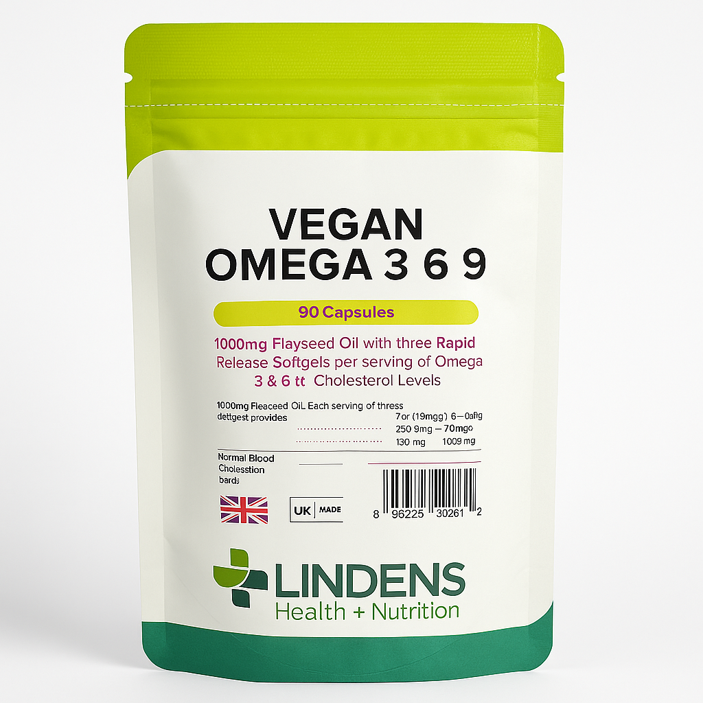 Lindens Vegan Omega 3, 6 & 9 – 1000mg Flaxseed Oil, 90 Capsules