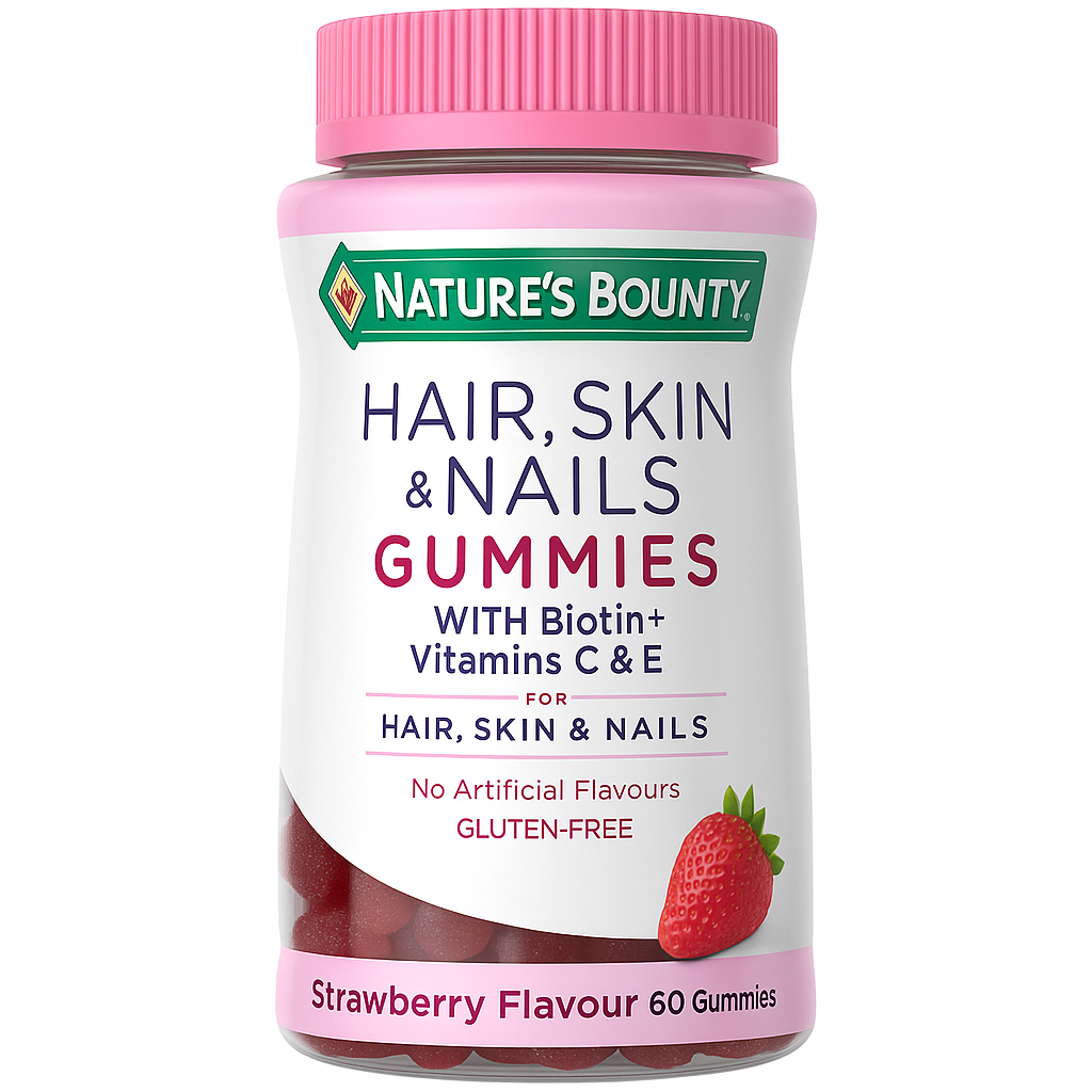 Nature’s Bounty Hair, Skin & Nails Gummies – Biotin & Vitamins – Strawberry Flavour – 60 Pieces