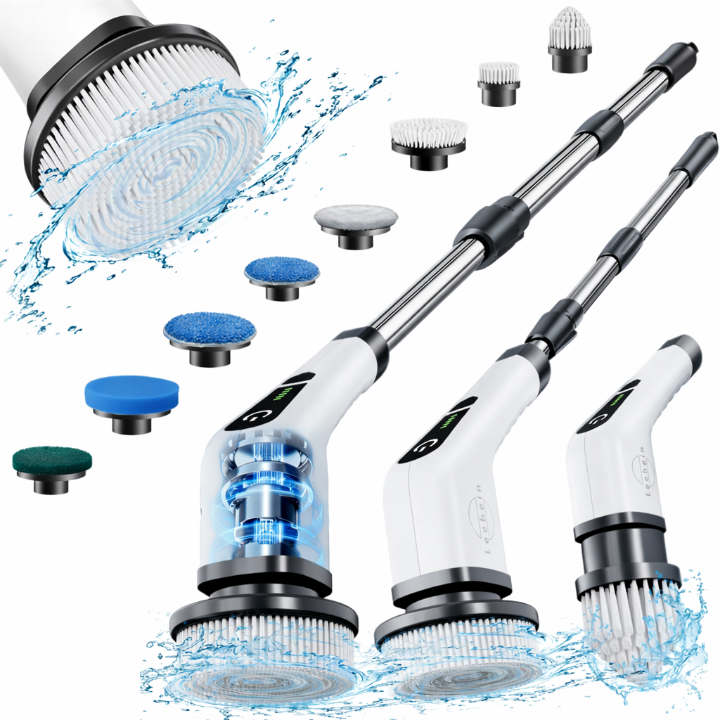Leebein Electric Spin Scrubber – Cordless Cleaning Brush with 8 Heads