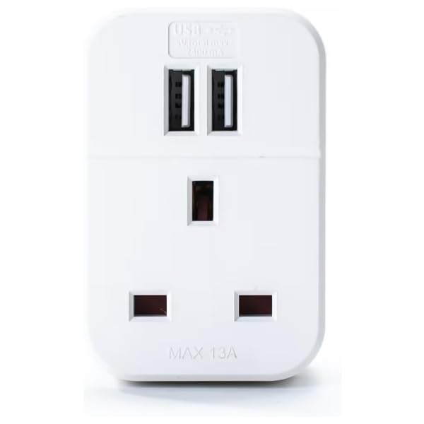 STATUS UK to EU Plug, 3 Pin to 2 Pin European 2 Port USB Travel Adaptor, White, A2USBTEURO ST-85 (Package may vary)