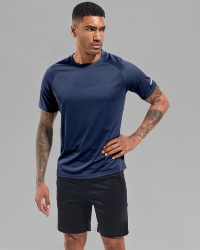 5 Packs Workout Shirts for Men - Activewear Tops Gym Shirts Dry Fit Mesh Running Fitness Short Sleeve Crewneck Sports Athletic T-Shirt Tops 5P02-L