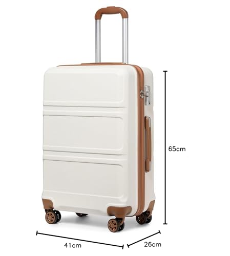Kono Fashion Hand Luggage Lightweight ABS Hard Shell Trolley Travel Suitcase with TSA Combination Lock and 4 Wheels Cabin Carry-on Suitcases (20", Cream White)