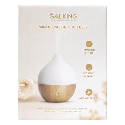 SALKING Essential Oil Diffuser, 100ml Small Aromatherapy Ultrasonic Cool Mist Humidifier with Warm White Lights, Auto Shut-Off Function, for Office Home