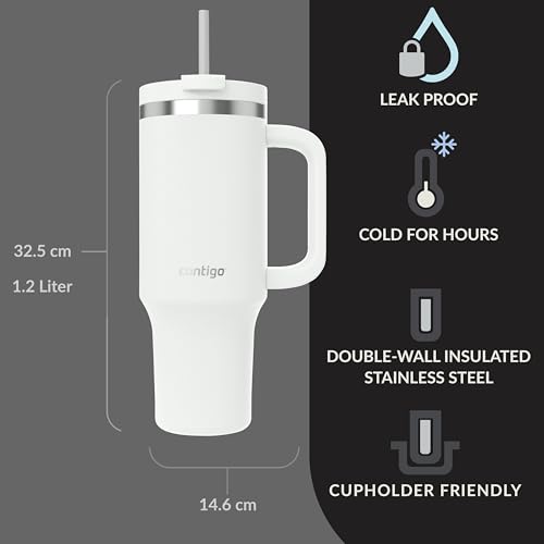 Contigo Streeterville Tumbler 1200 ml with Handle | Stainless Steel Vacuum Insulated Water Bottle with Straw and Lid | Cold for 29 Hours | Travel Mug | Thermal Flask | BPA Free