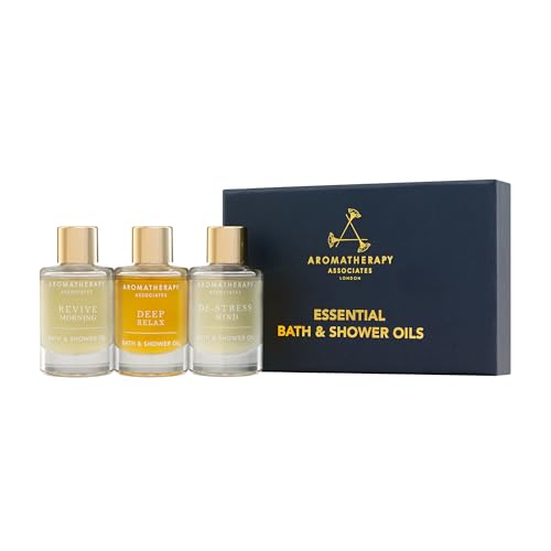 Aromatherapy Associates Essential Bath & Shower Oil Gift Collection (3 Count of 9ml) containing Deep Relax, De-Stress Muscle, Revive Morning, Hand Crafted Natural Blend