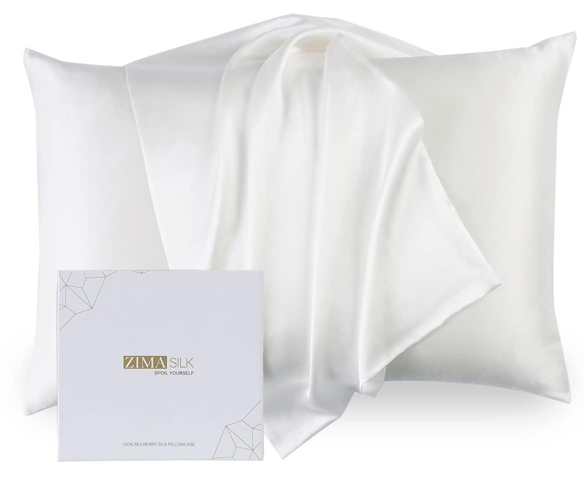 ZIMASILK 100% Mulberry Silk Pillowcase Upgraded Version for Hair and Skin Health, Better Grade 6A Silk, with YKK Zipper, Ultra-Soft & Durable, Luxury Gift Box 1Pc(Standard 50x75cm, Ivory)