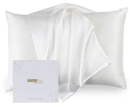 ZIMASILK 100% Mulberry Silk Pillowcase Upgraded Version for Hair and Skin Health, Better Grade 6A Silk, with YKK Zipper, Ultra-Soft & Durable, Luxury Gift Box 1Pc(Standard 50x75cm, Ivory)