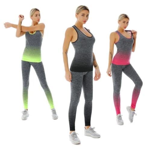 ZiaWorld Women Workout Outfits 2 Piece Set, Gym Set Seamless Ribbed Casual Comfortable Vest Top High Waist Leggings Sets, Sports Activewear Tracksuit Yoga Fitness Ladies Gym Wear, Pink, S/M