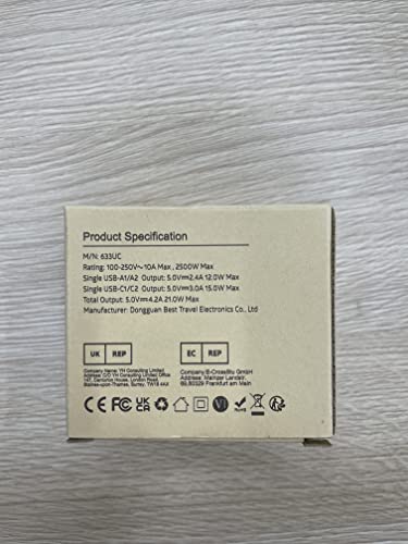 TESSAN Universal Travel Adapter Worldwide with 2 USB C and 2 USB A Ports, Universal Plug Adaptor UK to World, International Travel Adapter for Multi Countries EU, USA, UK, Australia, Thailand etc.
