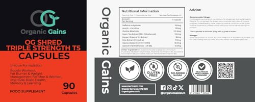 OG Shred Triple Strength T5 Capsules, Boosting Workout, Fat Burner and Weight Management for Women and Men, UK Healthcare Practitioner's Approved Formulation