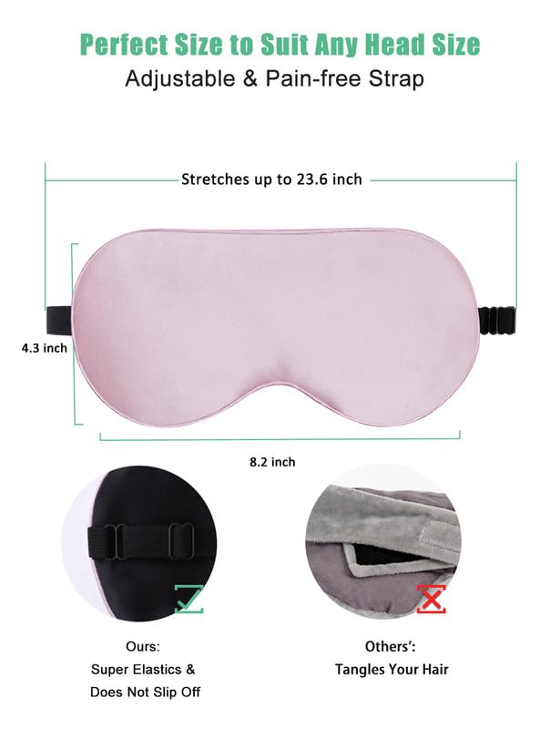 2 Pack Mulberry Silk Sleep Mask with Adjustable Strap, Sleeping Aid Blindfold for Nap, BeeVines Eye Sleep Shade Cover, 100% Blocks Light Reduces Puffy Eyes Gifts for Christmas