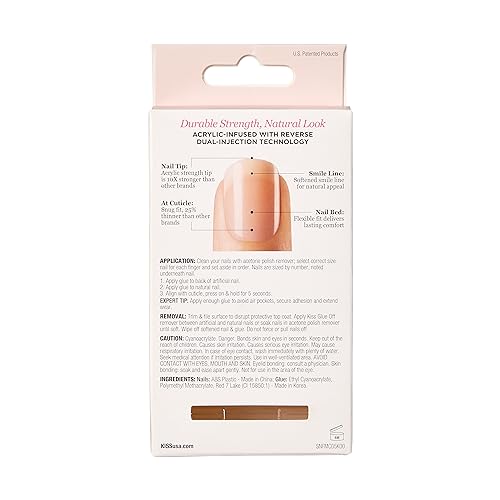 KISS Salon Acrylic French Nude Collection, Cashmere, Medium Length Nude Fake Nails, Includes False Nails, Nail Glue, Nail File, and Manicure Stick, 28 Count (Pack of 1)