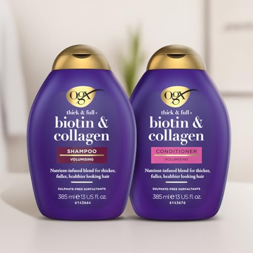 OGX Biotin and Collagen Volumising Hair Shampoo, Thick and Full, with Vitamin B7 Biotin, and Collagen, for Fine Hair, Sulfate Free Surfactants, 385ml