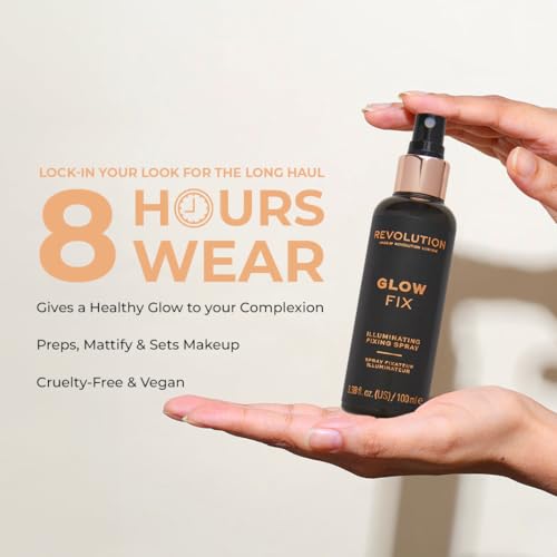 Makeup Revolution Glow Fix, Illuminating Fixing Spray For Longer Lasting Makeup, 100ml