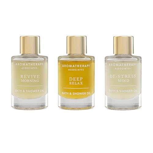 Aromatherapy Associates Essential Bath & Shower Oil Gift Collection (3 Count of 9ml) containing Deep Relax, De-Stress Muscle, Revive Morning, Hand Crafted Natural Blend