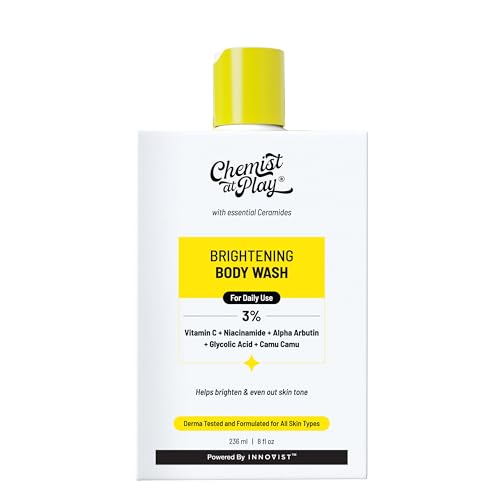 Chemist at Play Brightening Body Wash | Glowing Skin Vitamin C Bodywash | Helps to Reduce Fades Dark Spots, Evens out Skin Tone | Alpha Arbutin | 30X Vitamin C with Camu Camu | For Women & Men | 236ml